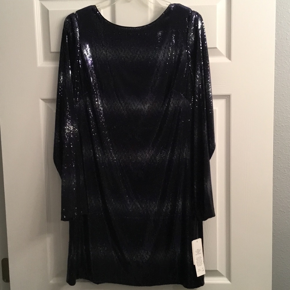 Adrianna Papell Midnight Blue Sequin Backless Dress